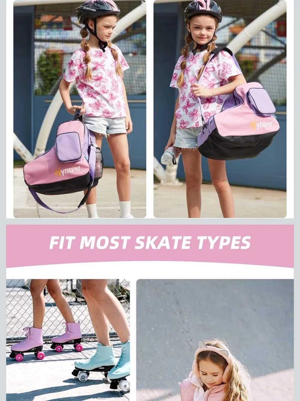 Pink & Purple Triple Skate Bag - Youth Storage Carrier